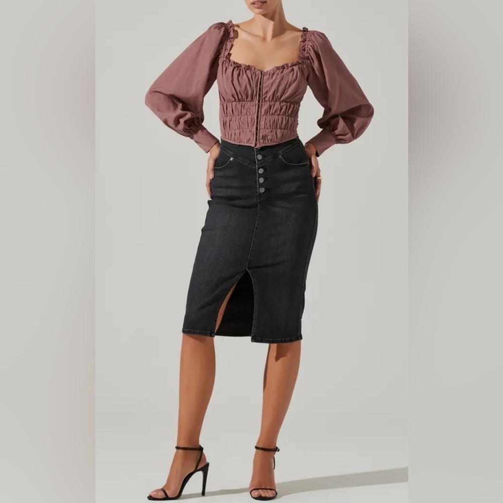 Astr The Label Amber Puff Sleeve Mauve Smocked Blouse XL